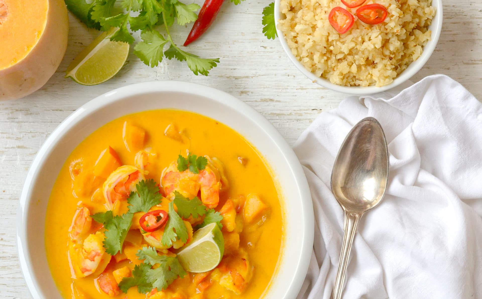 Dýňové curry s krevetami