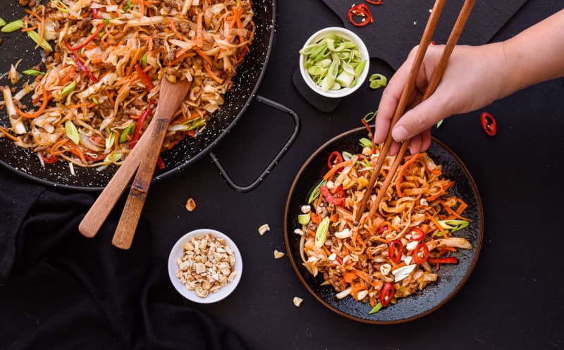 Zelné stir-fry s mletým masem