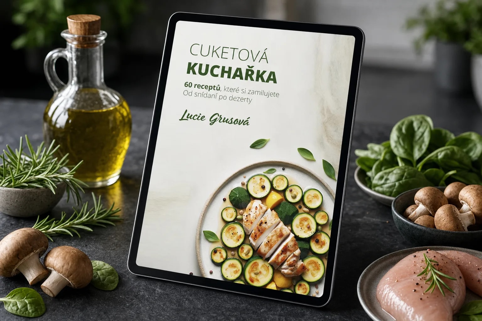 Cuketová kuchařka na tabletu, studiový snímek