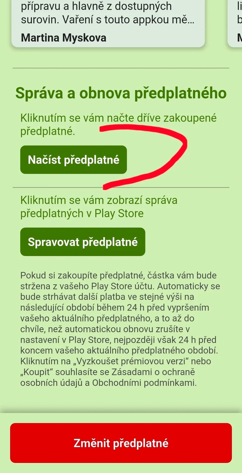 2. krok: Tlačítko Načíst předplatné