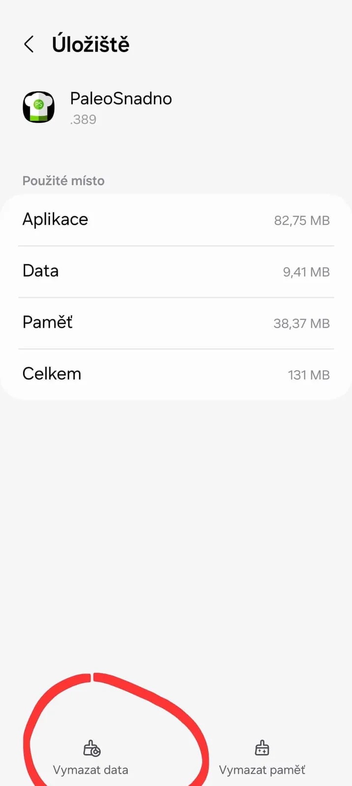 6. krok: Tlačítko Vymazat data