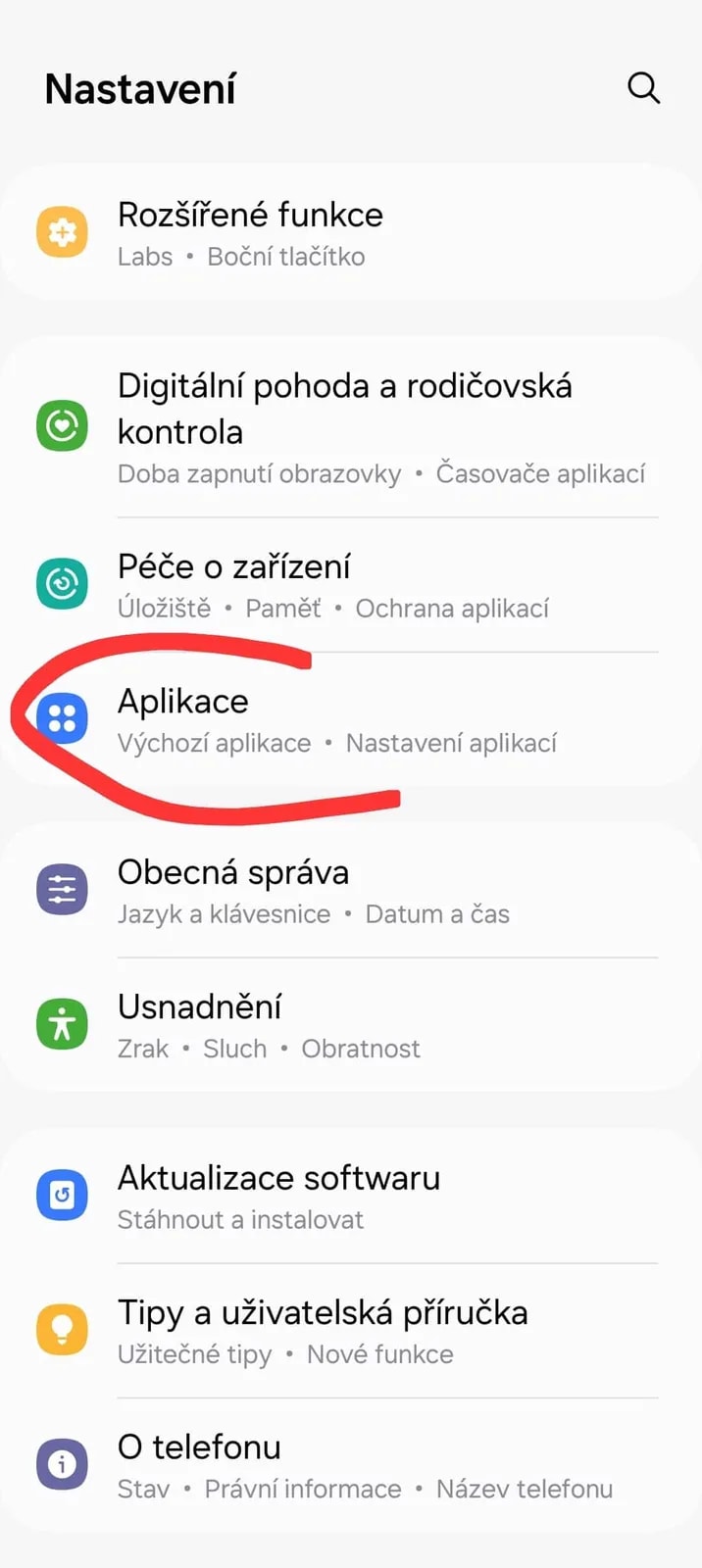 2. krok: Položka Aplikace