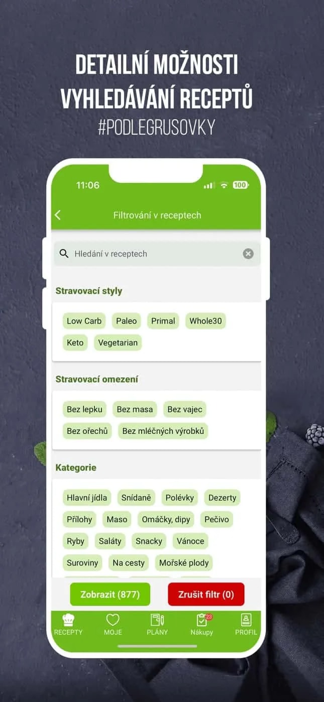 Filtrování receptů
