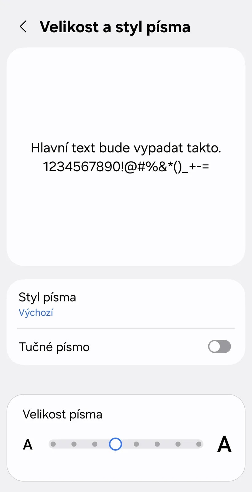 2. krok: Velikost písma v nastavení telefonu
