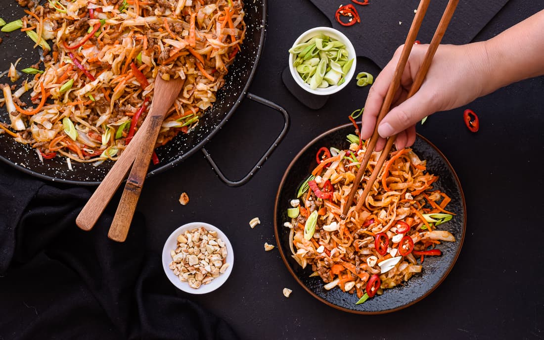 Zelné stir-fry s mletým masem