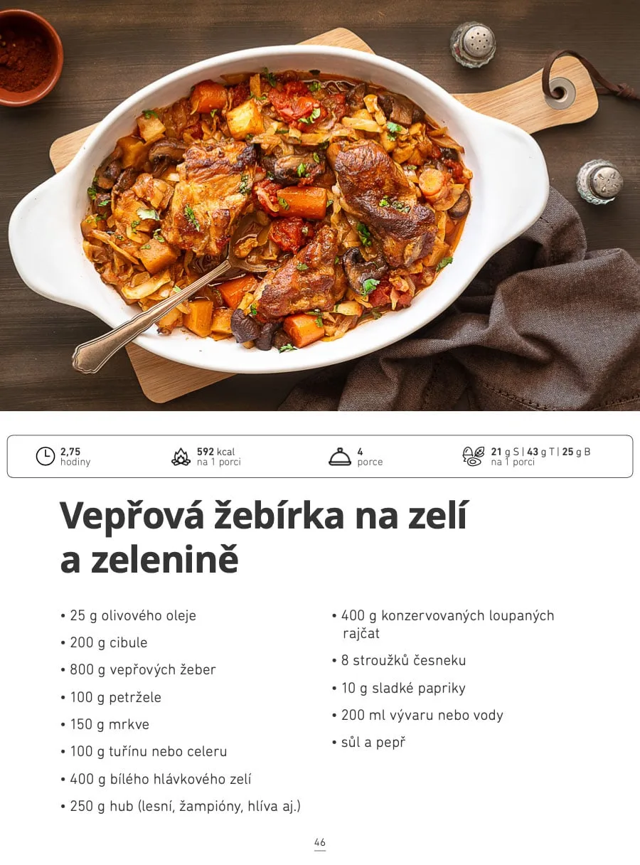 Ukázka receptu Vepřová žebírka na zelí a zelenině z low carb e-kuchařky