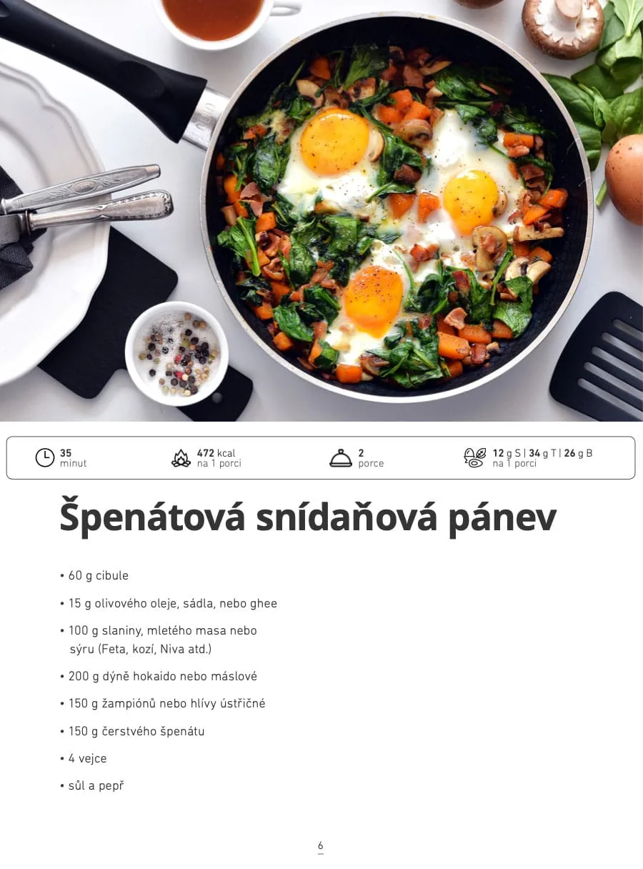 Ukázka receptu Špenátová snídaňová pánev z low carb e-kuchařky